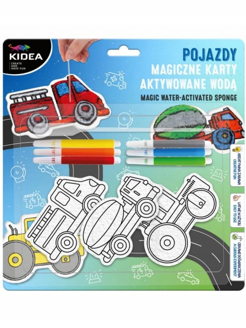 MAGICZNE KARTY AKTYWOWANE WODĄ POJAZDY KIDEA, Zestawy kreatywne, Art. kreatywne