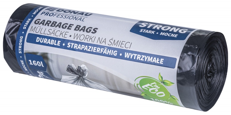Worki na śmieci DONAU PROFESSIONAL, wytrzymałe, mocne, 160l, 10 szt., czarne, Worki, Artykuły higieniczne i dozowniki