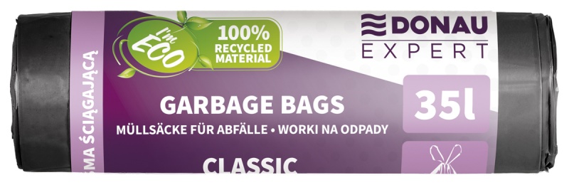 Worki na odpady DONAU EXPERT, klasyczne, LDPE, z taśmą, 35l, 15 szt., czarne, Worki, Artykuły higieniczne i dozowniki