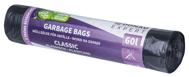 Waste bags DONAU EXPERT, classic, LDPE, with tie tape, 60l, 10 pcs., black