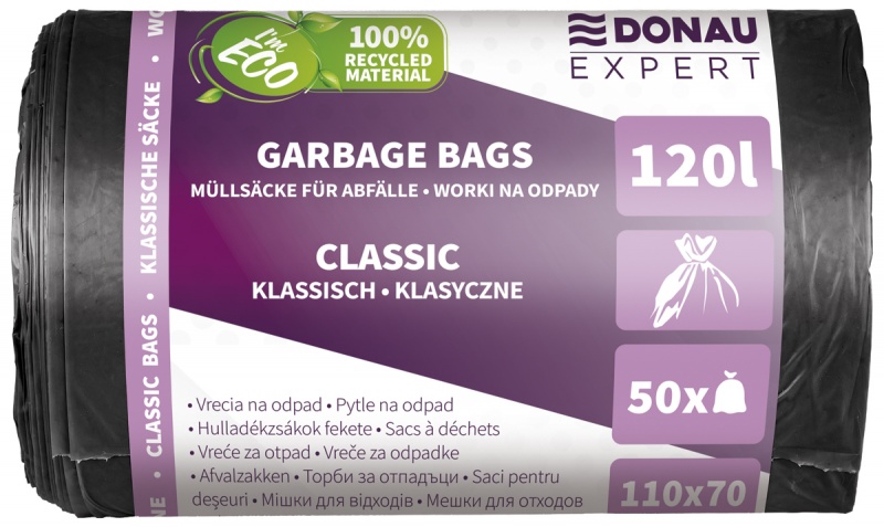 Worki na odpady DONAU EXPERT, klasyczne, LDPE, 120l, 50 szt., czarne, Worki, Artykuły higieniczne i dozowniki