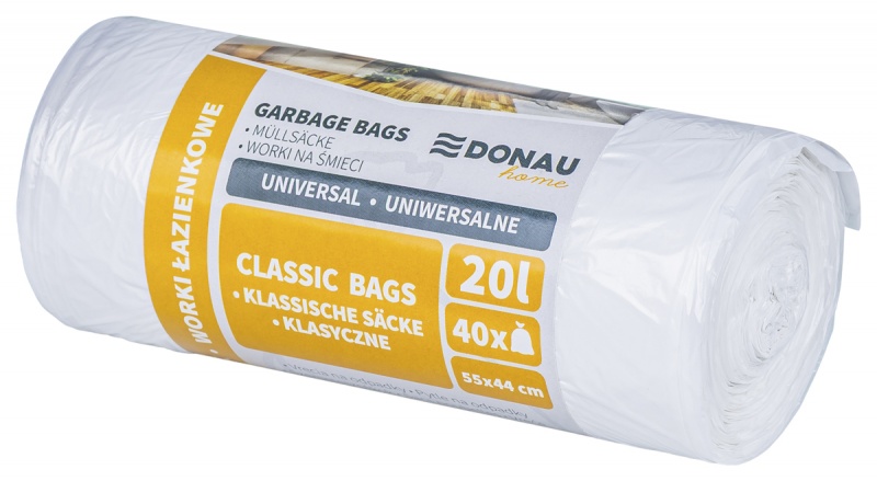 Worki na śmieci DONAU HOME, uniwersalne, łazienkowe, 20l, 40 szt., białe, Worki, Artykuły higieniczne i dozowniki