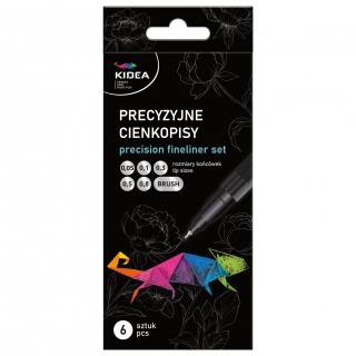 ZESTAW PRECYZYJNYCH CIENKOPIS&Oacute;W 6 SZT. KIDEA, Cienkopisy, Art. do pisania i korygowania
