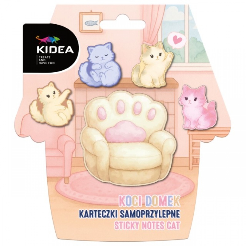KARTECZKI SAMOPRZYLEPNE KOCI DOMEK KIDEA, Karteczki samoprzylepne, Galanteria papiernicza