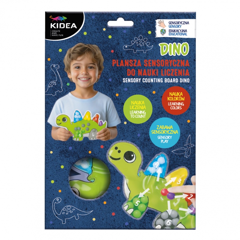 PLANSZA SENSORYCZNA DO NAUKI LICZENIA DINO KIDEA, Edukacyjne, Zabawki