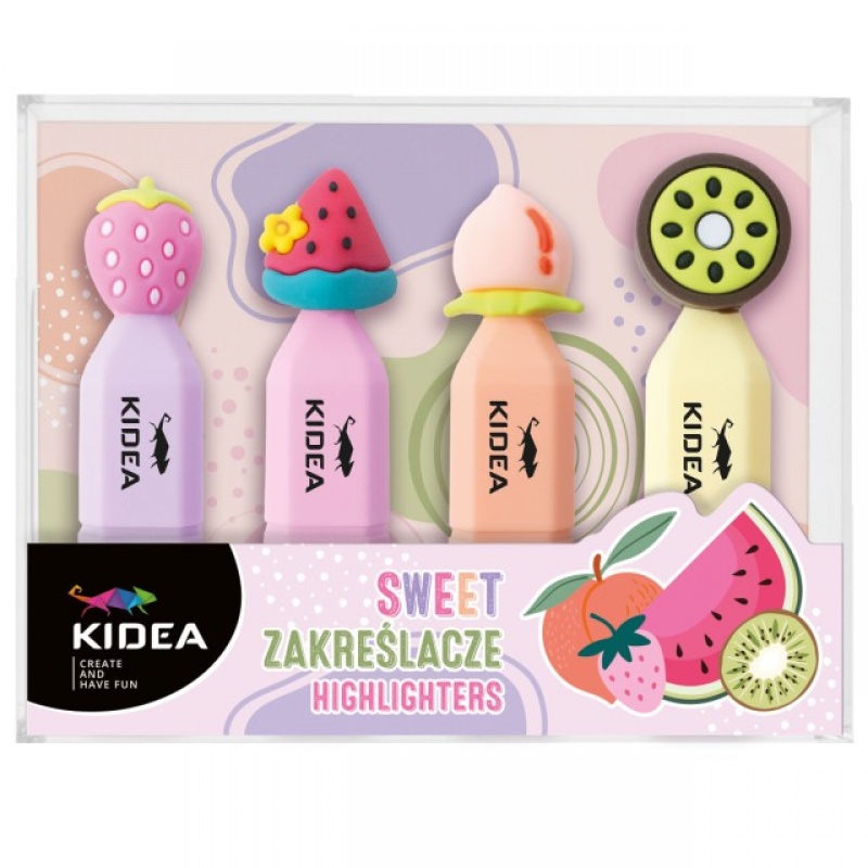 ZAKREŚLACZE OWOCE 4 SZT KIDEA, Zakreślacze, Art. do pisania i korygowania