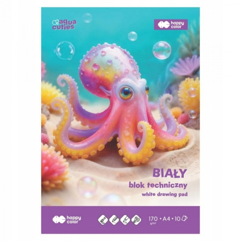 Blok techniczny biały Aqua Cuties 170gr.A4 10ark., Bloki, Zeszyty i bloki