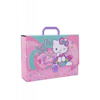 TECZKA PRZESTRZENNA TEKT.A4 Z RĄCZKĄ HELLO KITTY, Teczki przestrzenne, Organizacja dokument&oacute;w