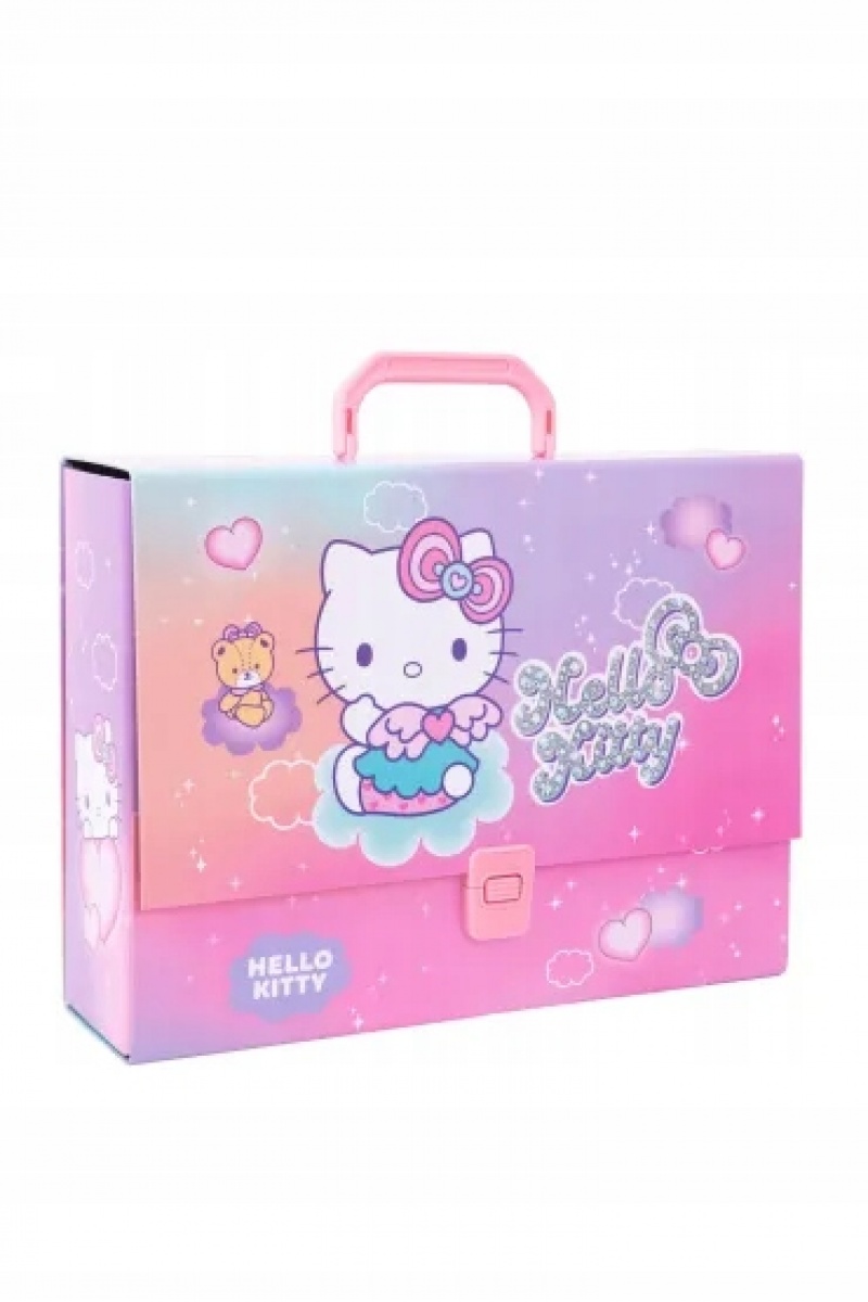 TECZKA PRZESTRZENNA TEKT.A4 Z RĄCZKĄ HELLO KITTY, Teczki przestrzenne, Organizacja dokument&oacute;w