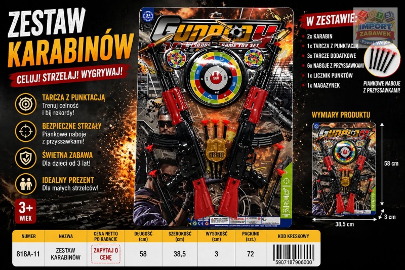ZESTAW Z PISTOLETEM 818A-11-2 IMP, Dla chłopca, Zabawki