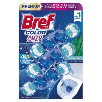 Kulki myjąco-zapachowe do toalet BREF Color Auto Active Eukaliptus, barwiące, 3x50g, Środki czyszczące, Artykuły higieniczne i dozowniki