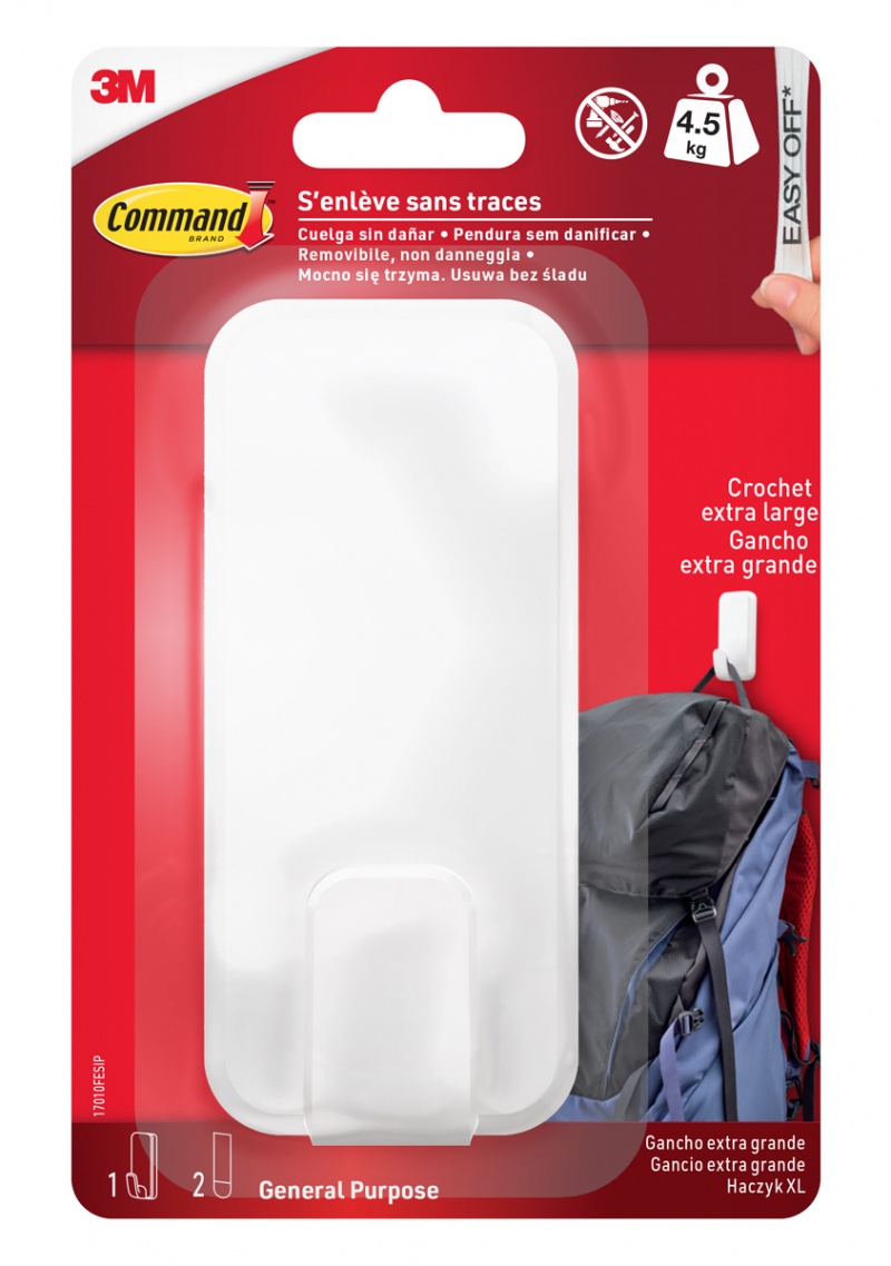 Haczyk COMMAND&trade; (17010FESIP), XL do ciężkich przedmiot&oacute;w do 4,5kg, 1 haczyk + 2 paski, biały, Haczyki, Prezentacja