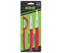 Knife set with peeler KOHE, 3 pcs., assorted colors