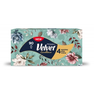 Chusteczki kosmetyczne VELVET Excellence, 4-warstwowe, 90 listk&oacute;w, białe, Ręczniki papierowe i dozowniki, Artykuły higieniczne i dozowniki