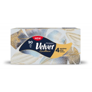 Chusteczki kosmetyczne VELVET Excellence, 4-warstwowe, 90 listk&oacute;w, białe, Ręczniki papierowe i dozowniki, Artykuły higieniczne i dozowniki