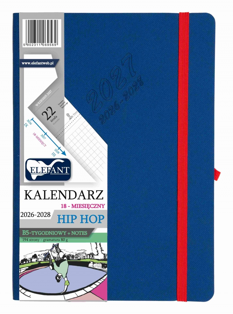 KALENDARZ HIP HOP B5 18 M-CY TYGODN.GRANATOWY, Tygodniowe, Kalendarze