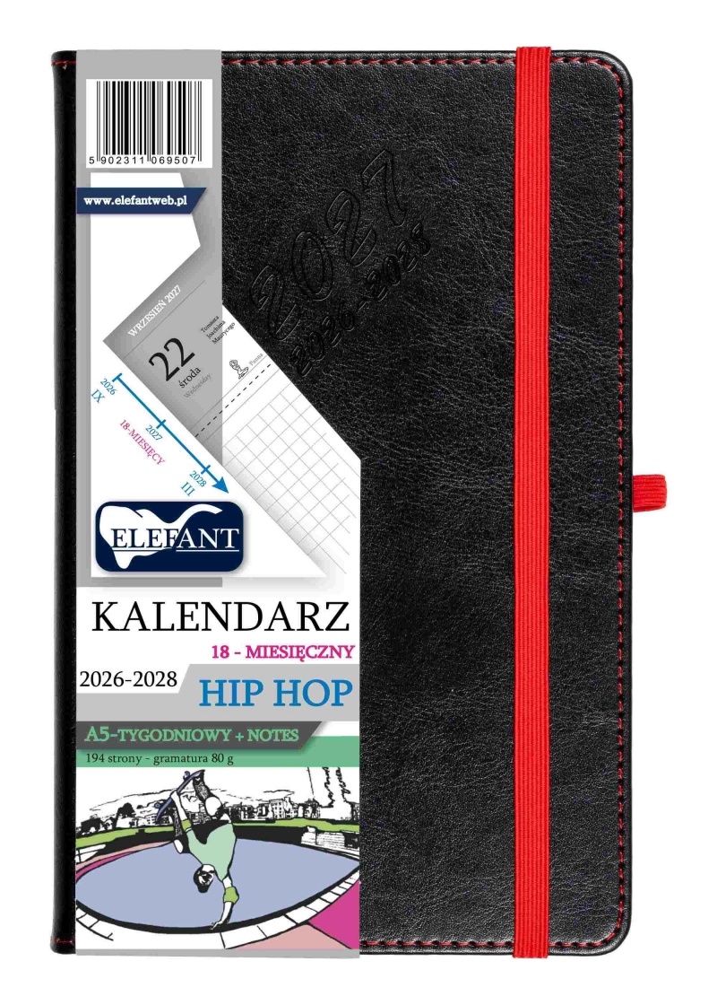KALENDARZ HIP HOP B5 18 M-CY TYGODN.SZARY, Tygodniowe, Kalendarze