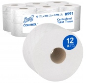 Papier toaletowy SCOTT Control, centralne odwijanie, 2-warstwowy, 204m, 12 rolek x 833 listki, biały, Papiery toaletowe i dozowniki, Artykuły higieniczne i dozowniki