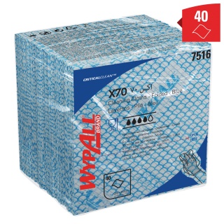 Czyściwo składane WYPALL X70 Critical Clean, wł&oacute;kninowe, 35x35cm, 40 szt., niebieskie, Ręczniki papierowe i dozowniki, Artykuły higieniczne i dozowniki