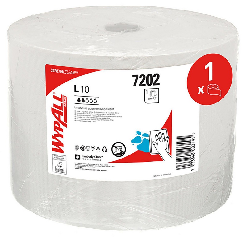 Czyściwo w roli WYPALL L10 General Clean, 1-warstwowe, 1000 listk&oacute;w, białe, Ręczniki papierowe i dozowniki, Artykuły higieniczne i dozowniki