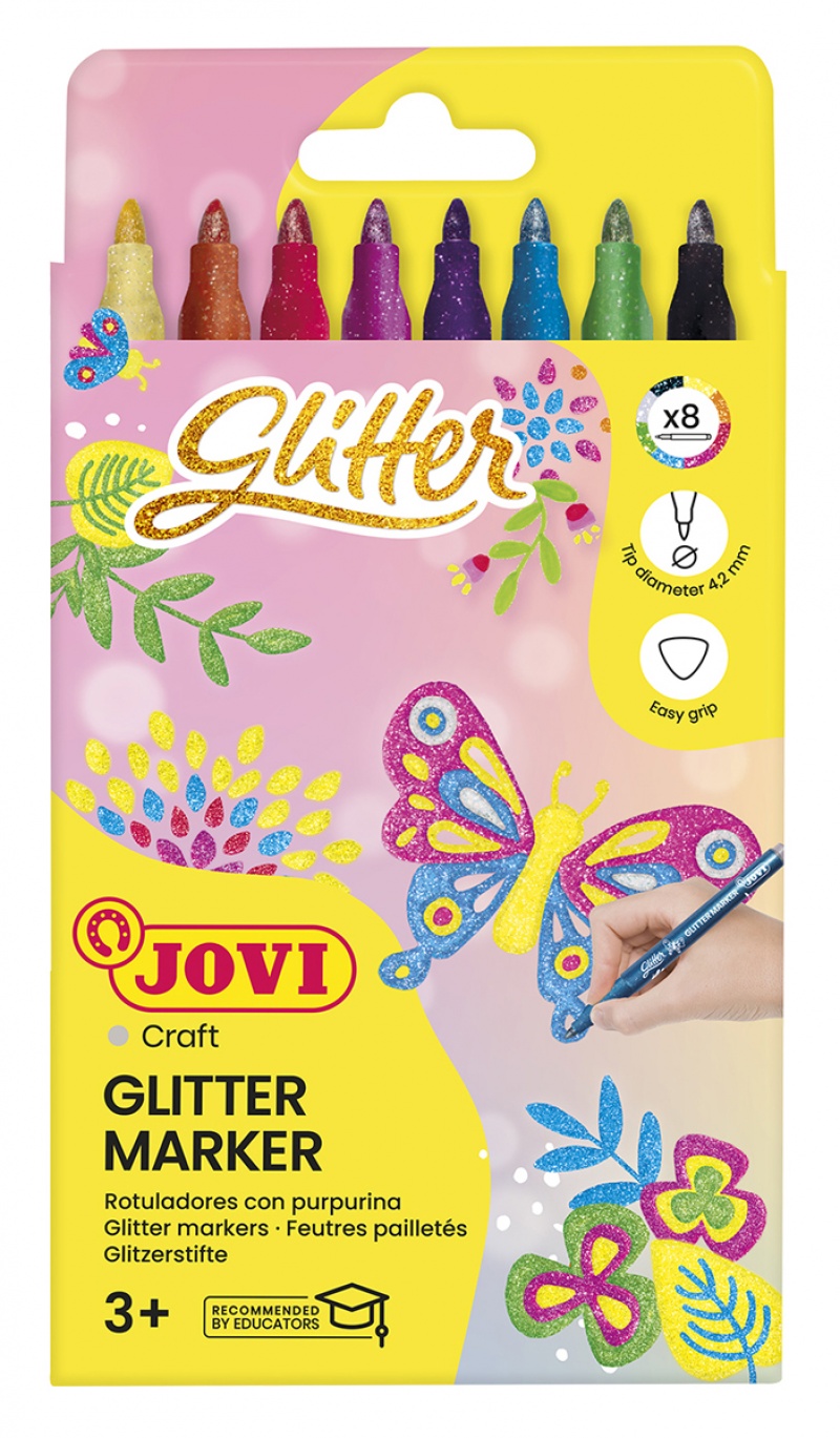 Flamastry brokatowe JOVI, 8 szt., mix kolor&oacute;w, Plastyka, Artykuły szkolne