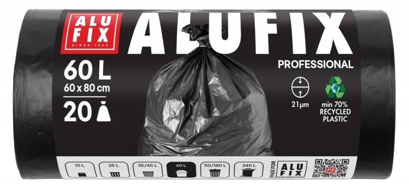 Worki na śmieci ALUFIX Professional, LDPE, 60x80cm, 21 &mu;m, 60l, 20 szt., czarne, Worki, Artykuły higieniczne i dozowniki