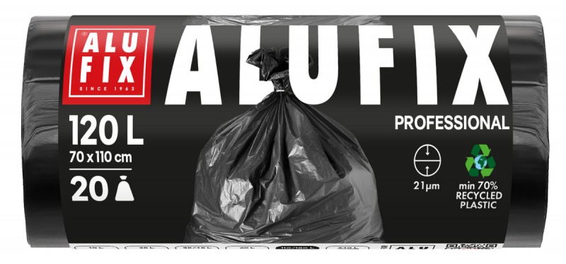 Worki na śmieci ALUFIX Professional, LDPE, 70x110cm, 21 &mu;m, 120l, 20 szt., czarne, Worki, Artykuły higieniczne i dozowniki