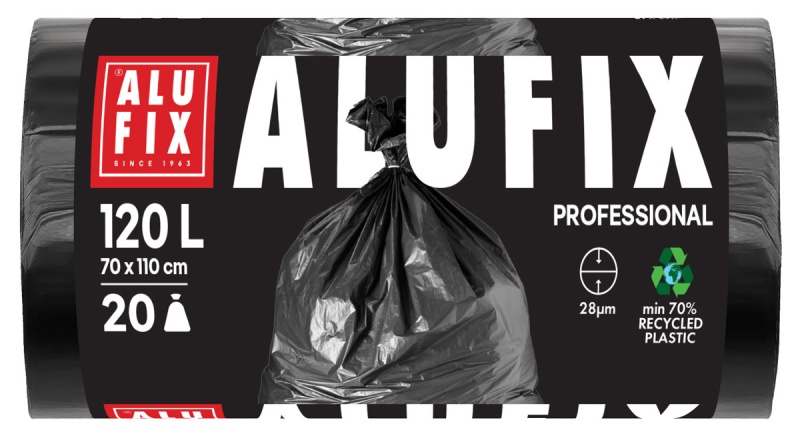 Worki na śmieci ALUFIX Professional, LDPE, 70x110cm, 28 &mu;m, 120l, 20 szt., czarne, Worki, Artykuły higieniczne i dozowniki
