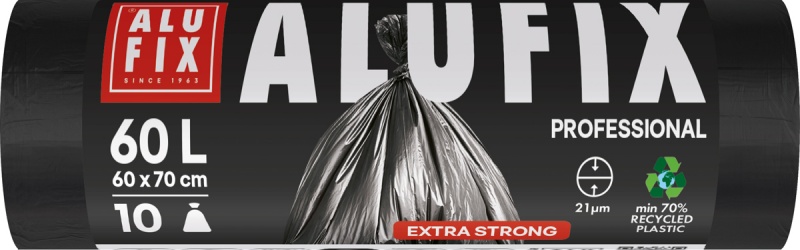 Worki na śmieci ALUFIX Professional, LDPE, 60x70cm, 21 &mu;m, 60l, 10 szt., czarne, Worki, Artykuły higieniczne i dozowniki