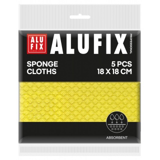 Ściereczki gąbkowe ALUFIX Professional, 18x18cm, 5 szt., ż&oacute;łte, Akcesoria do sprzątania, Artykuły higieniczne i dozowniki