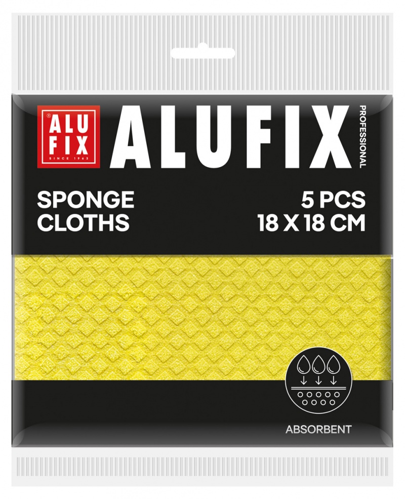 Ściereczki gąbkowe ALUFIX Professional, 18x18cm, 5 szt., ż&oacute;łte, Akcesoria do sprzątania, Artykuły higieniczne i dozowniki
