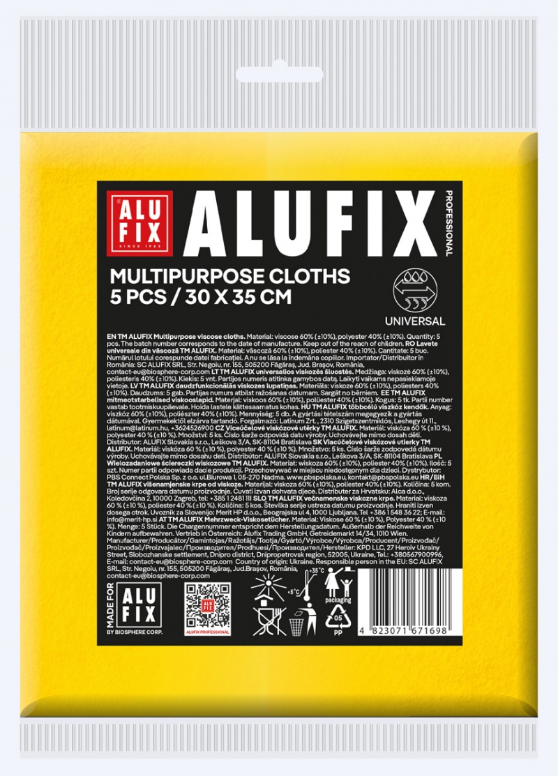 Ściereczki wielofunkcyjne ALUFIX Professional, 30x35cm, 5 szt., ż&oacute;łte, Akcesoria do sprzątania, Artykuły higieniczne i dozowniki
