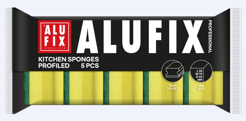 Gąbki kuchenne ALUFIX Professional, profilowane, 96x70x45mm, 5 szt., ż&oacute;łte, Akcesoria do sprzątania, Artykuły higieniczne i dozowniki