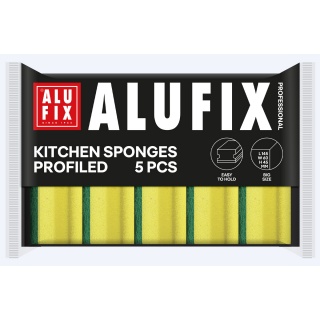 Gąbki kuchenne ALUFIX Professional, profilowane długie, 145x60x45mm, 5 szt., ż&oacute;łte, Akcesoria do sprzątania, Artykuły higieniczne i dozowniki