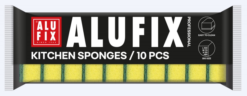 Gąbki kuchenne ALUFIX Professional, 100x70x30mm, 10 szt., ż&oacute;łte, Akcesoria do sprzątania, Artykuły higieniczne i dozowniki