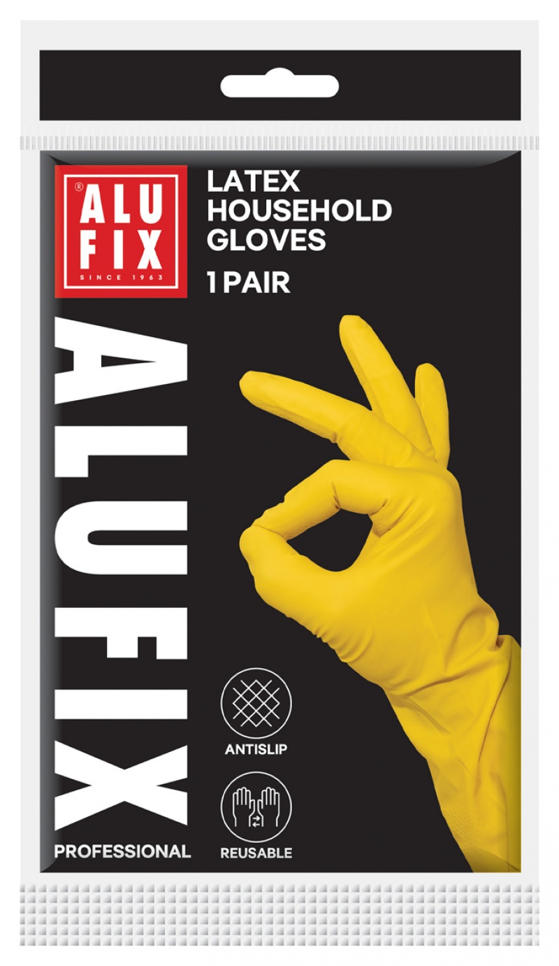 Rękawiczki domowe lateksowe ALUFIX Professional, 30g, rozmiar M, ż&oacute;łte, Akcesoria do sprzątania, Artykuły higieniczne i dozowniki