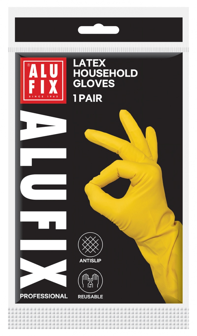 Rękawiczki domowe lateksowe ALUFIX Professional, 30g, rozmiar L, ż&oacute;łte, Akcesoria do sprzątania, Artykuły higieniczne i dozowniki