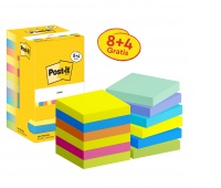Karteczki samoprzylepne POST-IT&reg; Energetic, 76x76mm, 8x100 kart.+4x100 kart. gratis, mix kolor&oacute;w, Bloczki samoprzylepne, Papier i etykiety