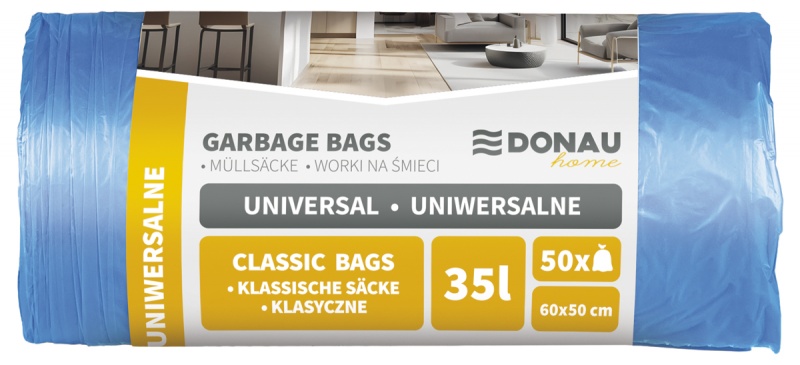 Worki na śmieci DONAU HOME, uniwersalne, 35l, 50 szt., niebieskie, Worki, Artykuły higieniczne i dozowniki