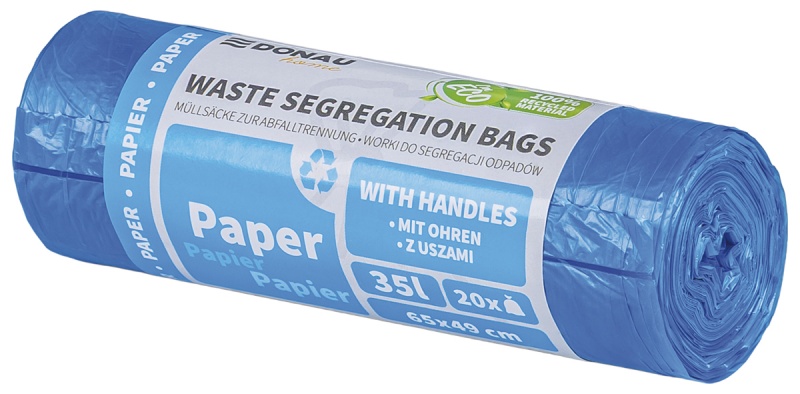 Waste sorting bags DONAU HOME, with handles, paper, 35l, 20 pcs., blue