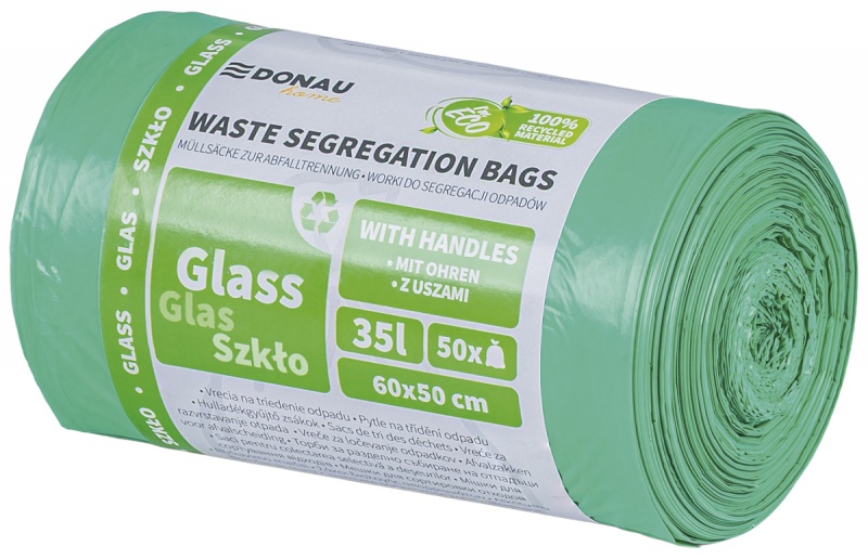 Waste sorting bags DONAU HOME, with handles, glass, 35l, 50 pcs., green