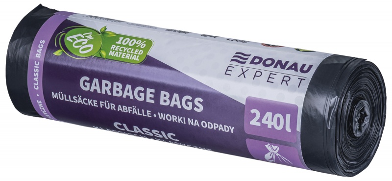 Worki na odpady DONAU EXPERT, klasyczne, LDPE, 240l, 10 szt., czarne, Worki, Artykuły higieniczne i dozowniki