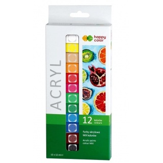 FARBY AKRYLOWE 12 KOL.x12ml.HAPPY COLOR, Farby, Plastyka