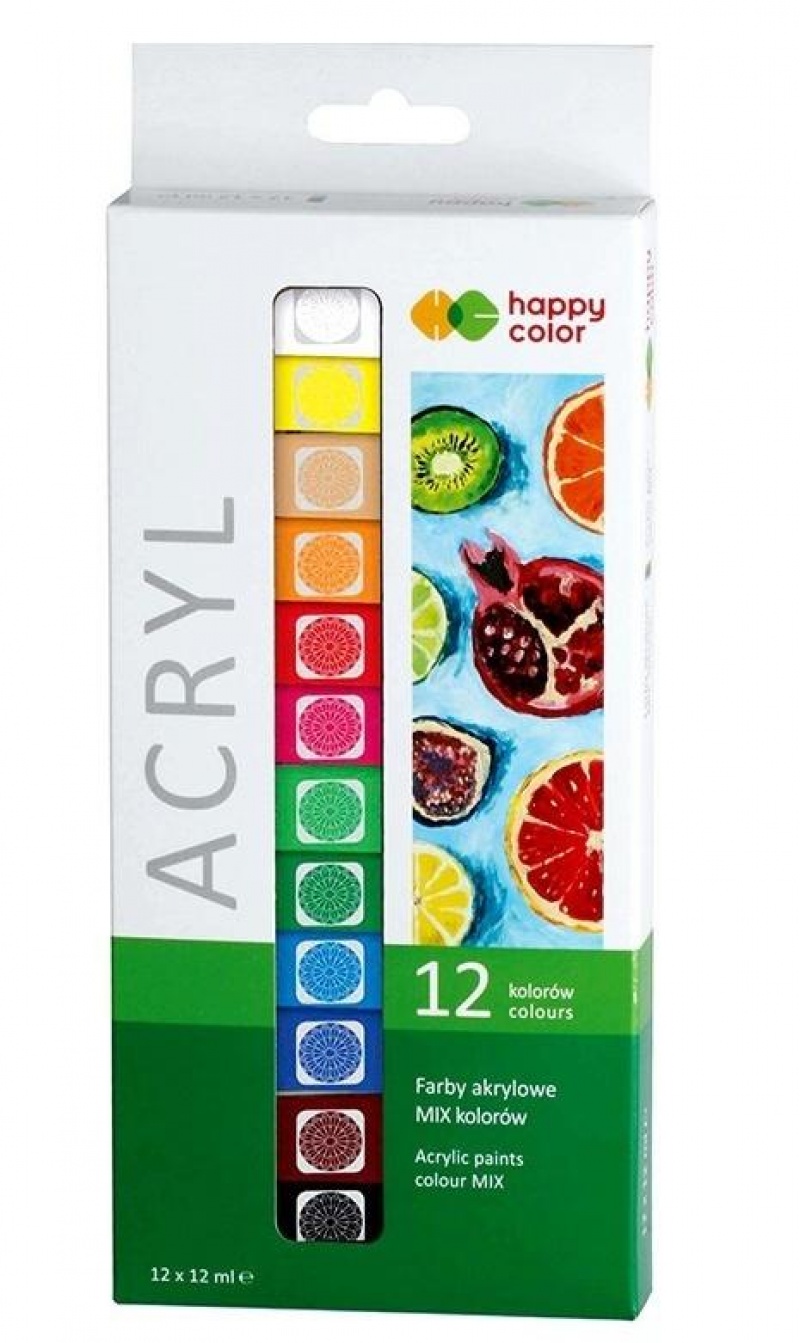FARBY AKRYLOWE 12 KOL.x12ml.HAPPY COLOR, Farby, Plastyka