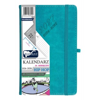 KALENDARZ HIP HOP A5 18 M-CY TYGODN.TURKUS 26/28, Tygodniowe, Kalendarze