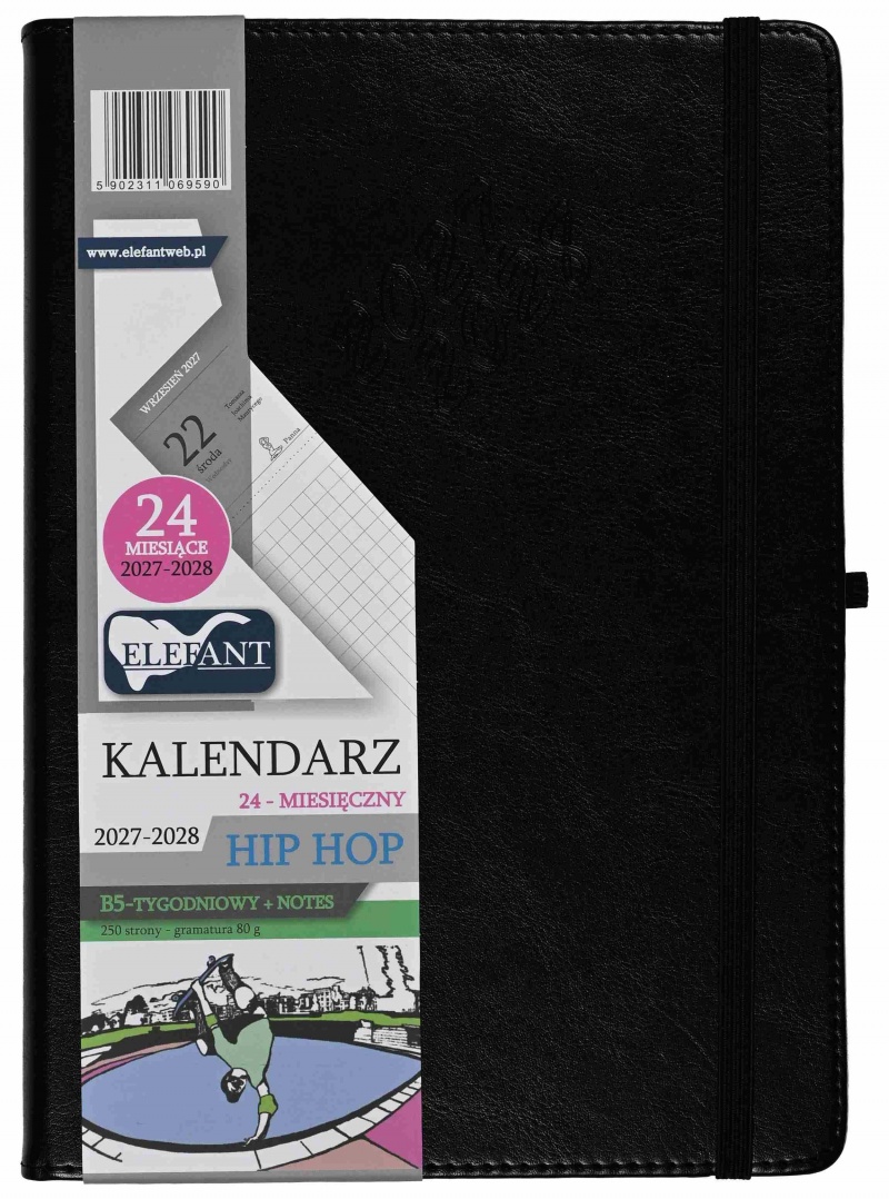 KALENDARZ HIP HOP B5 24 M-CE TYGODN.CZARNY 2027/28, Tygodniowe, Kalendarze
