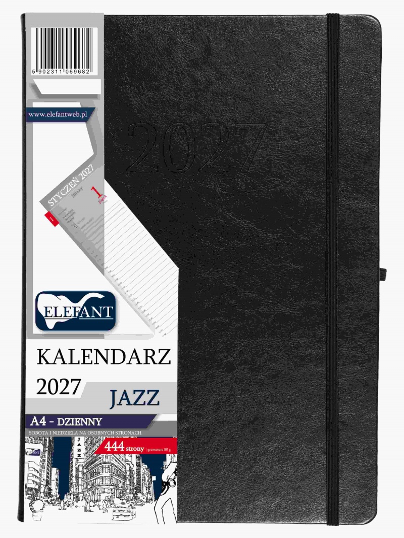 KALENDARZ JAZZ A4 DZIENNY CZARNY 2027, Dzienne, Kalendarze
