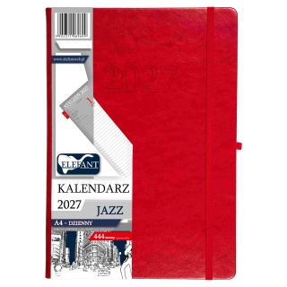 KALENDARZ JAZZ A4 DZIENNY CZERWONY 2027, Dzienne, Kalendarze