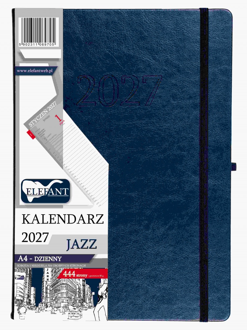 KALENDARZ JAZZ A4 DZIENNY GRANATOWY 2027, Dzienne, Kalendarze