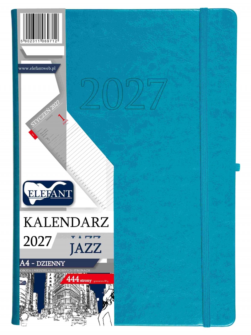 KALENDARZ JAZZ A4 DZIENNY TURKUSOWY 2027, Dzienne, Kalendarze